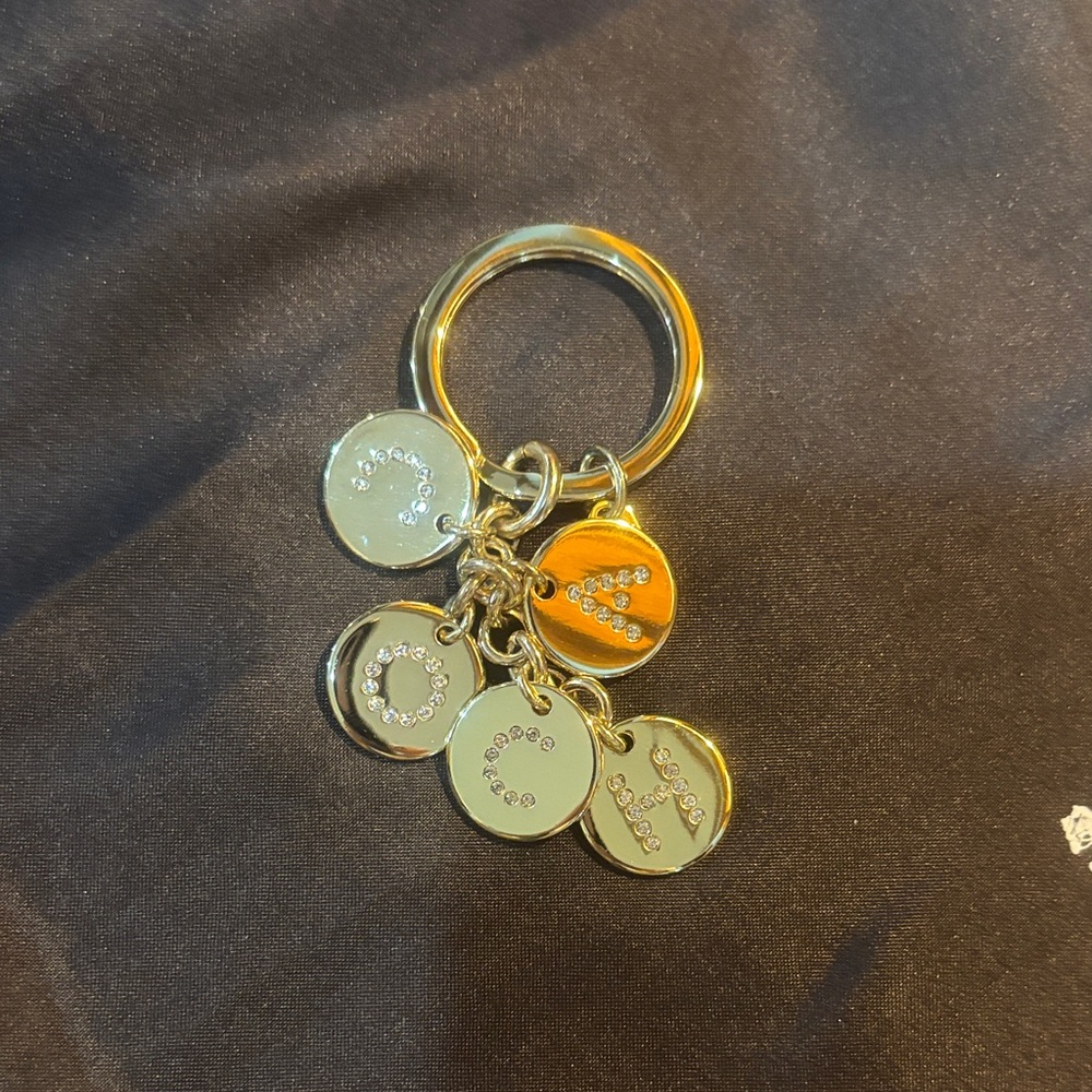 Coach Goldtone Multi-Charm Crystal Letter Keyring